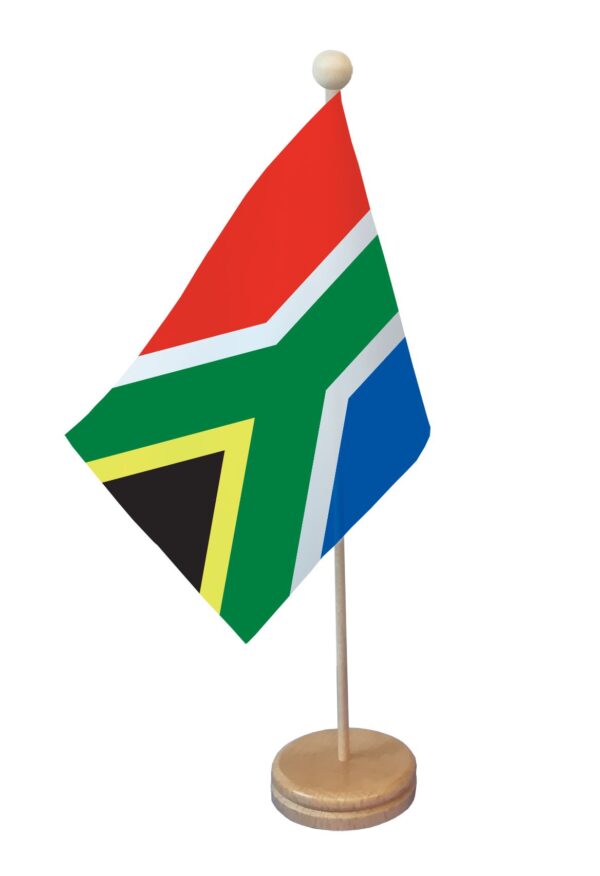 Drapeau de table Afrique du Sud socle bois