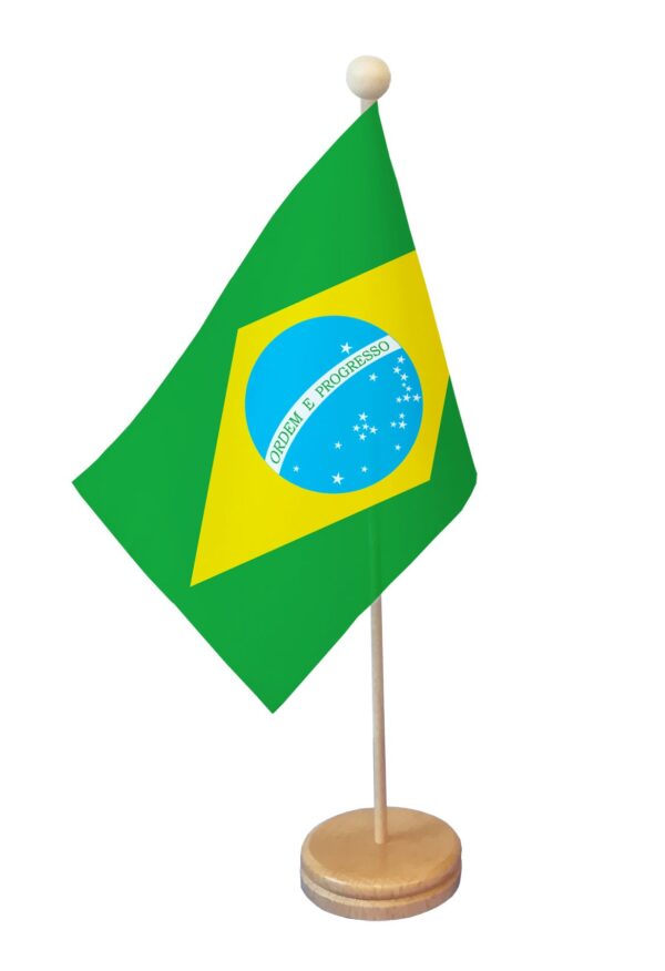 Drapeau de table Brésil socle bois