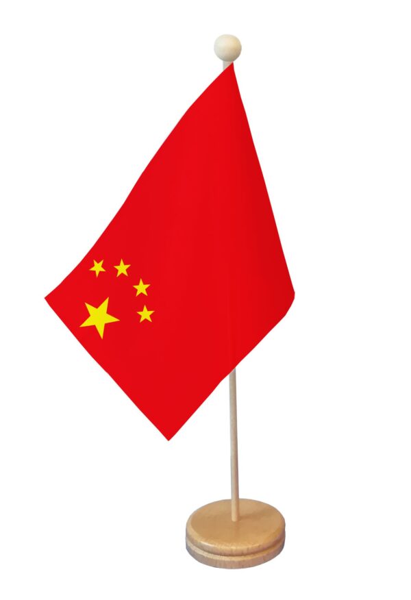Drapeau de table Chine socle bois