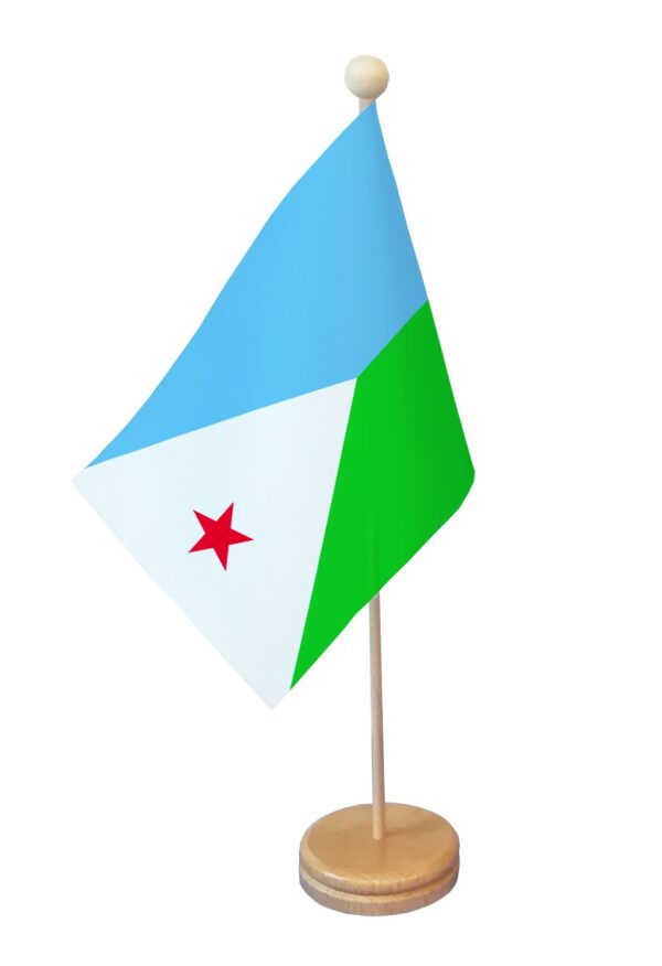 Drapeau de table Djibouti socle bois