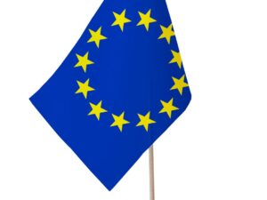 Drapeau de table Europe socle bois
