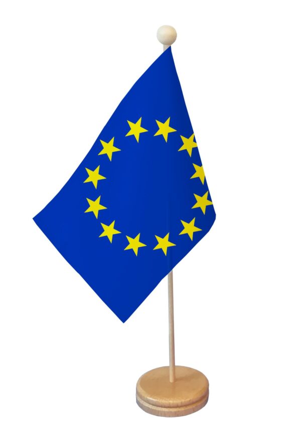 Drapeau de table Europe socle bois