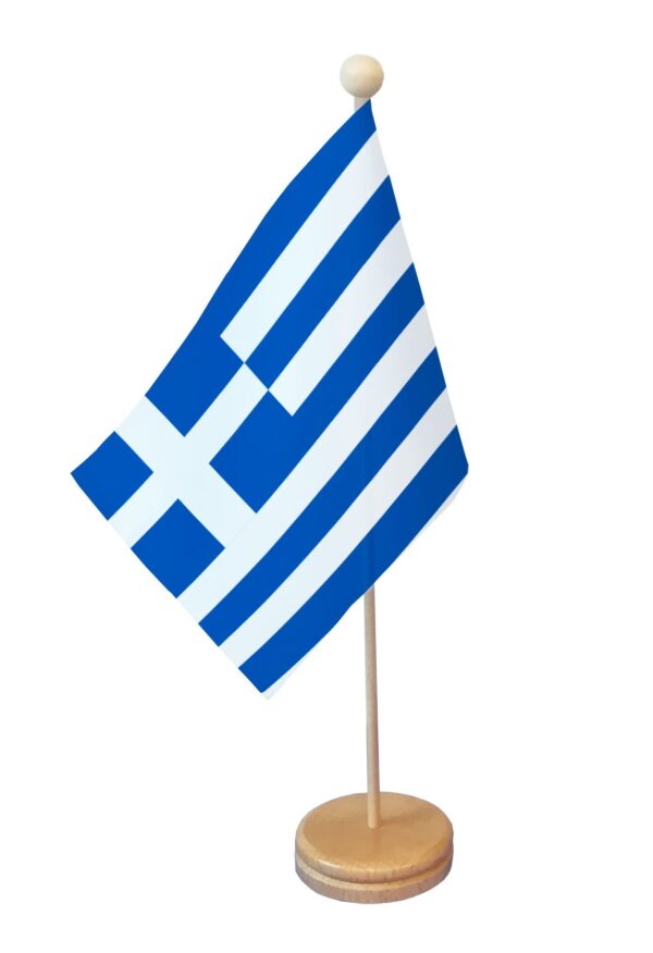 Drapeau de table Grèce socle bois