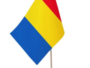 Drapeau de table Roumanie socle bois