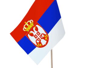 Drapeau de table Serbie socle bois