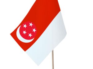 Drapeau de table Singapour socle bois
