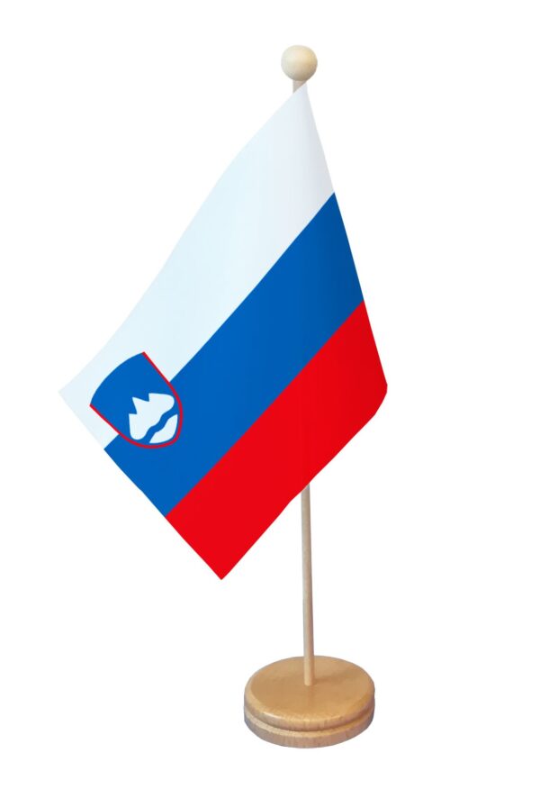Drapeau de table Slovénie socle bois
