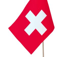 Drapeau de table Suisse socle bois
