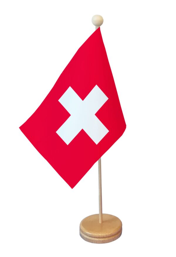 Drapeau de table Suisse socle bois