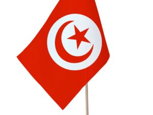 Drapeau de table Tunisie socle bois