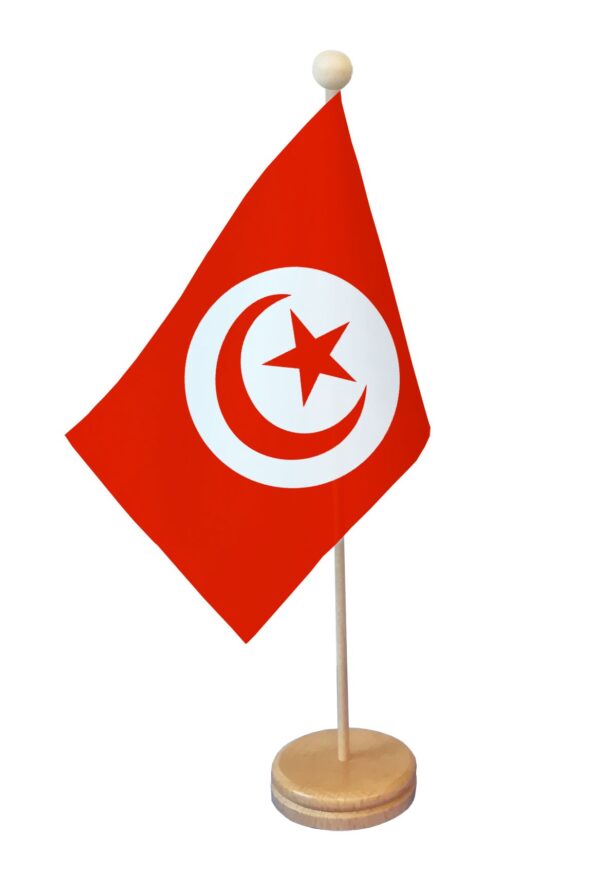 Drapeau de table Tunisie socle bois