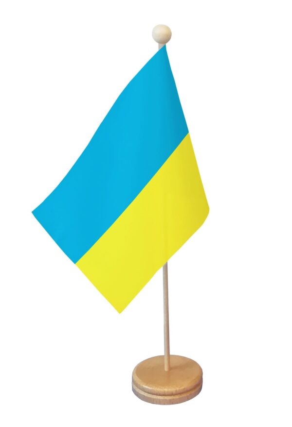Drapeau de table Ukraine socle bois