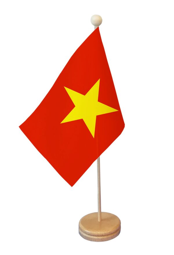 Drapeau de table Viêt Nam socle bois